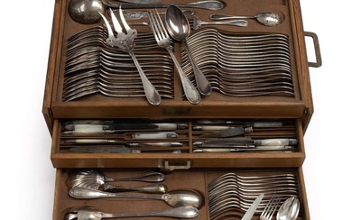 A large collection of French silver flatware in wooden fitted canteen