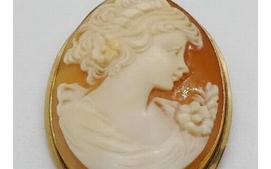 A large oval shell carved cameo brooch/pendant depicting a c...