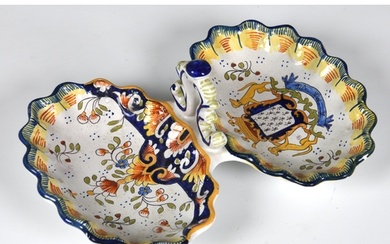 A late 19th century St Malo faience two section crudité dish...