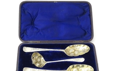A matched late 18thC silver berry / strawberry set comprisin...