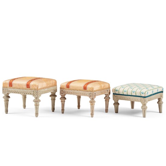 A matched set of three Gustavian foot stools.