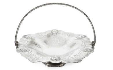 A mid Victorian silver swing handled fruit stand, of shaped...