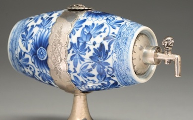 A pair of Chinese blue and white beakers later adapted as a ...