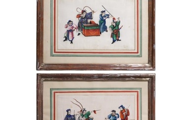 A pair of Chinese tempera paintings on rice paper, 18th century