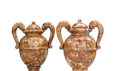 A pair of Italian breccia vases and covers, possibly 19th century