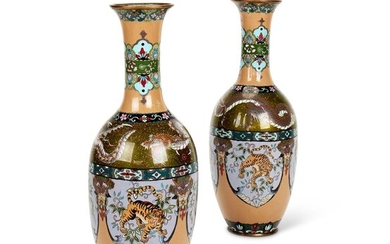 A pair of Japanese cloisonné slender baluster vases