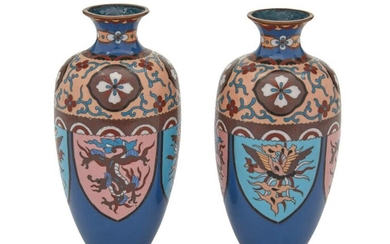 A pair of Japanese cloisonne vases