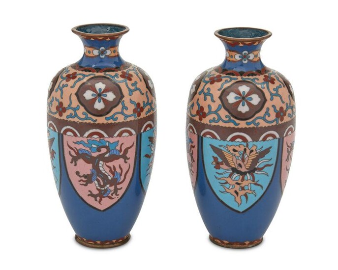 A pair of Japanese cloisonne vases
