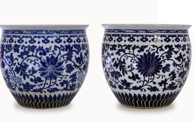 A pair of large Chinese porcelain jardinières,...