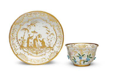 A rare Meissen Hausmaler teabowl and saucer, the porcelain circa 1720, the decoration slightly later
