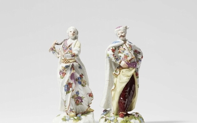 A rare pair of Meissen porcelain figures of a Turkish man and woman