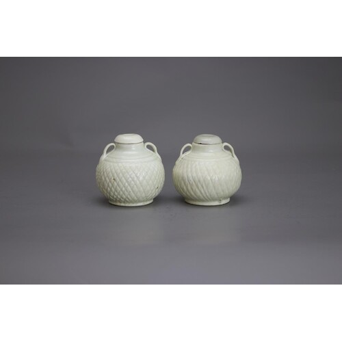A rare small Pair of Qingbai Flasks and Covers,Song/Yuan dyn...