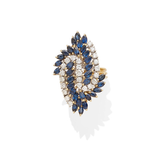 A sapphire and diamond navette ring