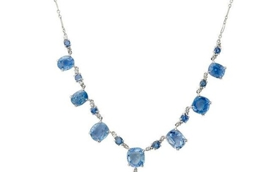 A sapphire and diamond set necklace