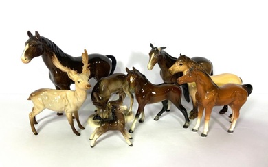 A selection of Beswick style decorative ceramic horses, and a fallow deer (a lot)