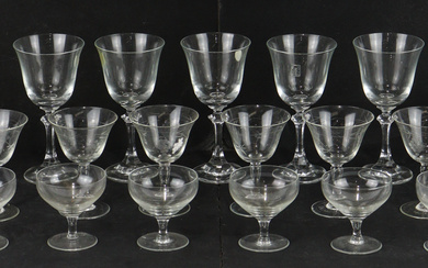 A set of eight vintage flared rim wine glasses with...