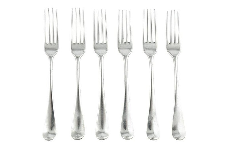 A set of six George III sterling silver table forks