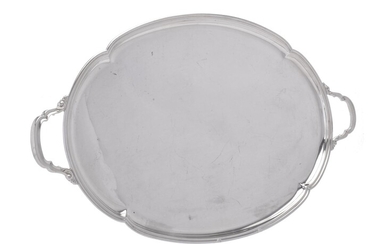 A silver twin handled oval tray by Ollivant & Botsford Ltd.