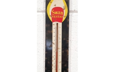 A vintage tin Swan Vesta advertising thermometer, length 37....