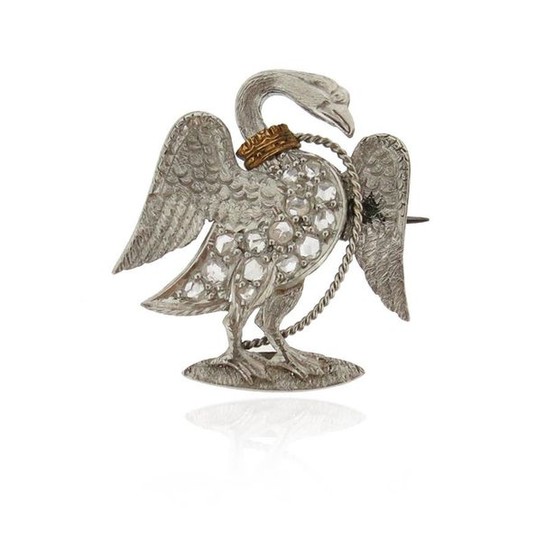 A white gold Wyckham Swan brooch, the white...