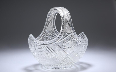 AN EARLY 20TH CENTURY CUT-GLASS BASKET, with