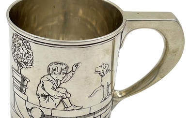 AN UNUSUAL TIFFANY AND CO SILVER CHRISTENING MUG WITH...