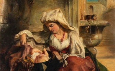 ANONYMOUS PAINTER XIX Century Ciociara with an infant Oil...