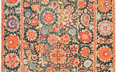 ANTIQUE FLORAL UZBEK SUZANI EMBROIDERY TEXTILE. 8 ft 4 in x 5 ft 4 in (2.54 m x 1.63 m).