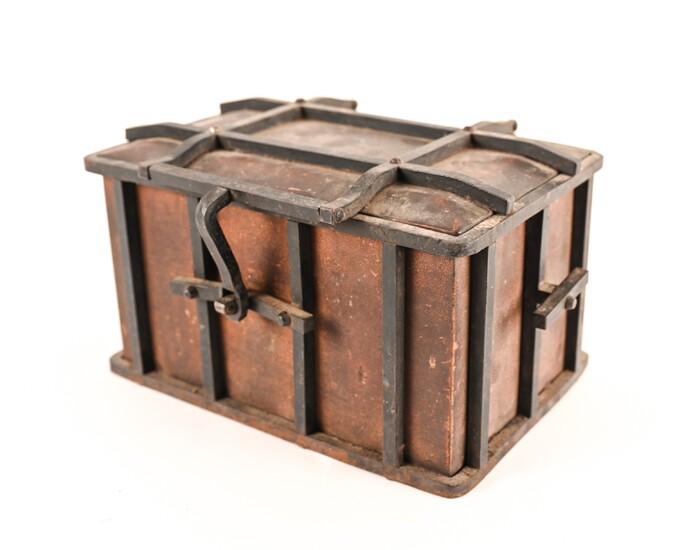 ANTIQUE IRON BANDED HUMIDOR