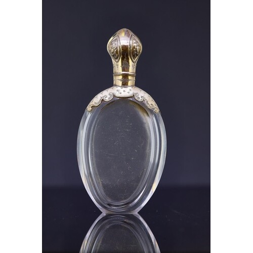 ANTIQUE VICTORIAN ROCK CRYSTAL PERFUME BOTTLE WITH GOLD MOUN...