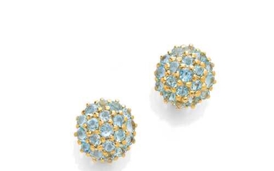 AQUAMARINE AND GOLD EARCLIPS, BY GÜBELIN.