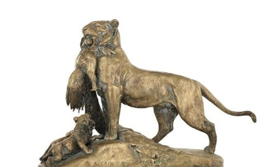 AUGUSTE CAÏN (1822-1894) Famille de tigres Bronze