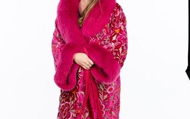 Adrienne Landau Pink Velvet and Fox Jacket