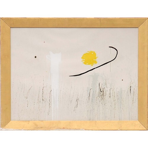 After JOAN MIRO 'Abstract - Yellow', quadrichrome, 55cm x 75...