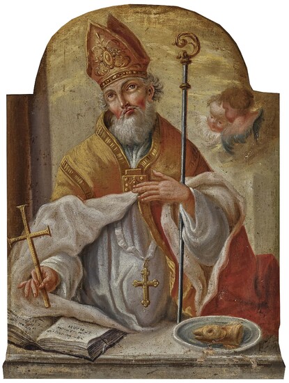 Allemagne du Sud18e s. St. Ulrich d'Augsbourg Huile sur toile. 47,5 x 38,5 cm (avec...