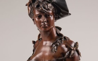 Alphonse Henri Nelson (1854 - 1919) - Luppens - Sculpture, young lady with hat - 51 cm (1) - Romantic - Bronze - Second half 19th century