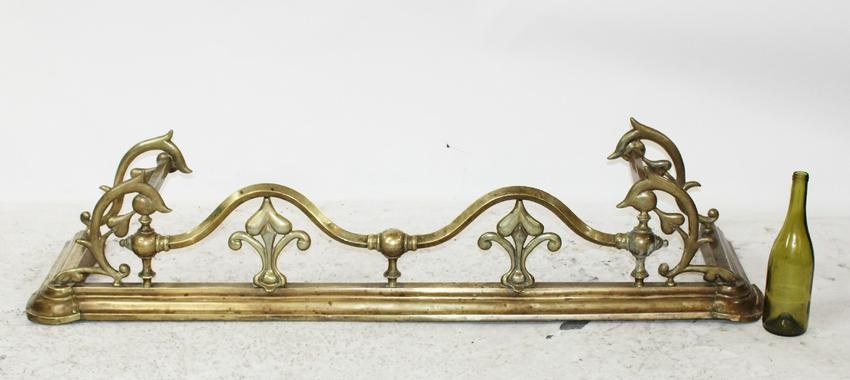 American Gothic Revival brass fire fender