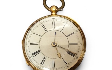 An 18ct gold Victorian open faced pocket watch, unsigned fus...