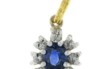 An 18ct gold sapphire and brilliant-cut diamond cluster pendant.