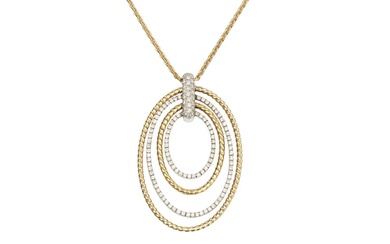 An 18ct two-colour gold and diamond pendant, formed of four...
