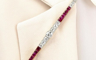 An Art Deco 18ct gold and platinum, Burmese ruby and