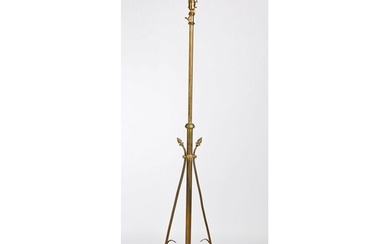 An Arts and Crafts brass and copper standard lamp, in the ma...