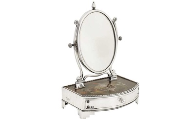 An Edwardian sterling silver and tortoiseshell dressing mirror table and jewellery box, London 1902 by William Comyns