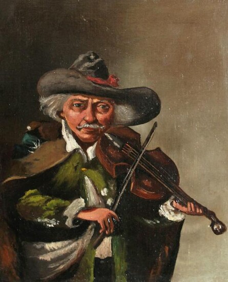 An English School Portrait of a Man Playing a Fiddle