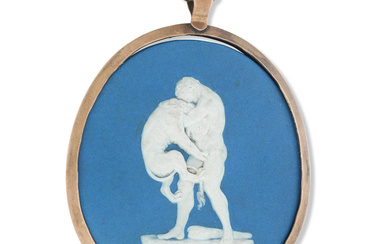 An Enoch Wood blue jasper medallion Impressed 'Enoch Wood Sculpsit,...
