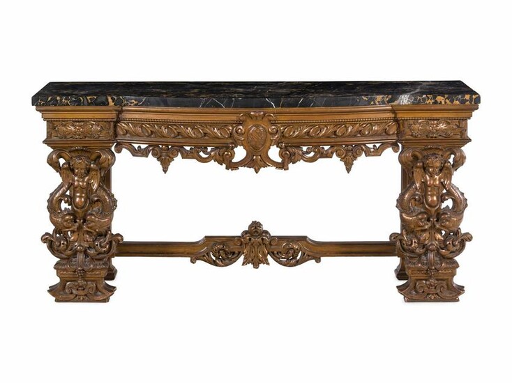 An Italian Neoclassical Carved Giltwood Marble-Top