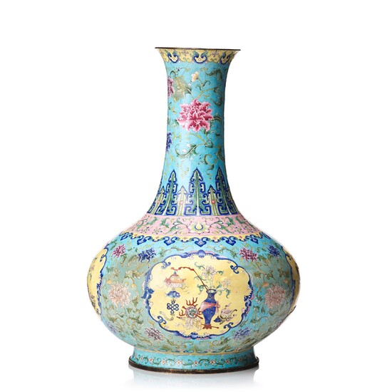 An enamel on copper vase, Qing dynasty, circa 1800.