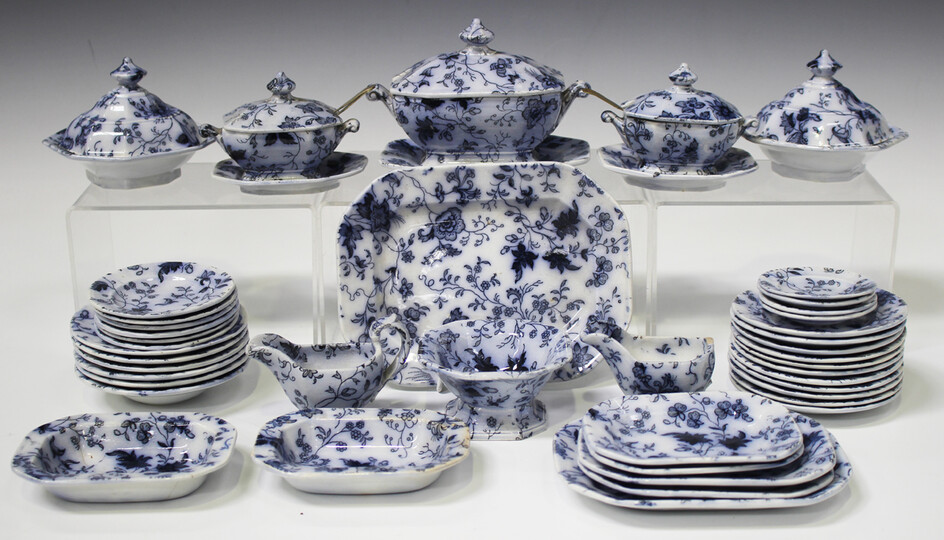 An extensive toy china part service, probably Minton, mid-19th century, printed in flow blue with tr