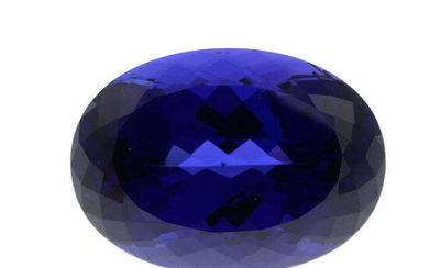 An oval-shape tanzanite, weighing 69.82cts.