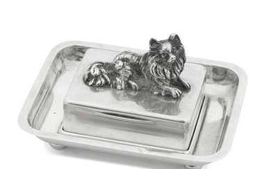 An unusual novelty silver 'dog' table-box and stand William Hornby, London 1911 (2)